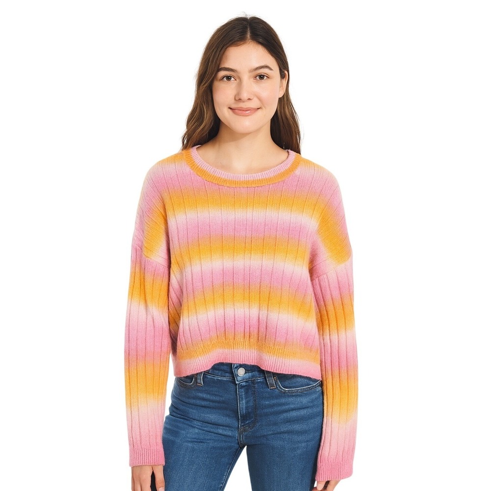 H&M Divided Tie Dye Striped Ribbed Cropped Sweater Orange Pink‎ Yellow Size M